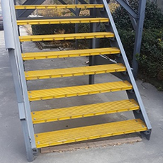 Wall Mounted Safety Yellow FRP Ladder with Walk Thru Cage